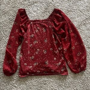 LOFT Burgundy Floral Blouse